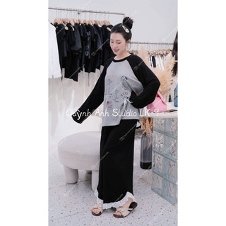 Set quần phối bèo ( Còn xám + hồng )