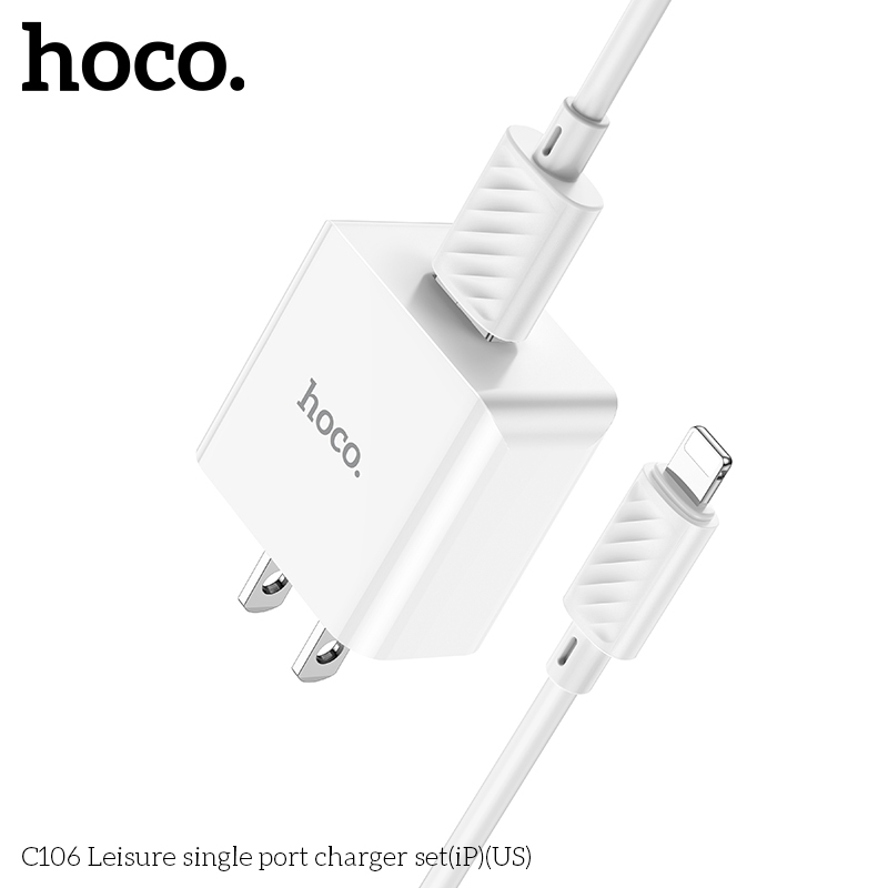 Combo sạc HOCO C106 10.5W kèm cáp – Củ sạc mini gọn nhẹ, dùng cho điện thoại Android & iP