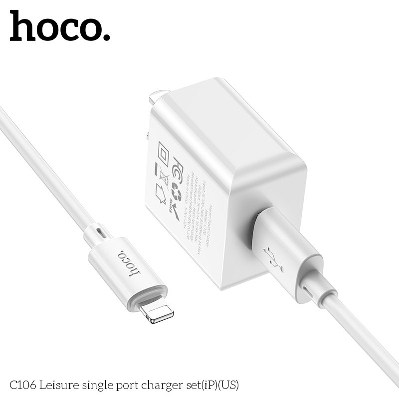 Combo sạc HOCO C106 10.5W kèm cáp – Củ sạc mini gọn nhẹ, dùng cho điện thoại Android & iP