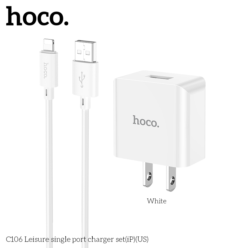 Combo sạc HOCO C106 10.5W kèm cáp – Củ sạc mini gọn nhẹ, dùng cho điện thoại Android & iP