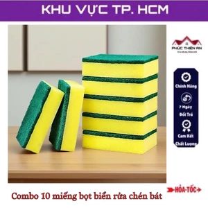 Combo 10 miếng bọt biển rửa chén bát 2 mặt xanh vàng - đa năng, tiện dụng