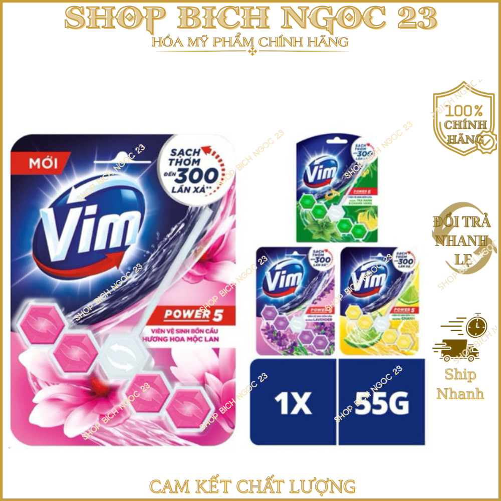 Viên Treo Bồn Cầu VIM POWER 5 sạch khuẩn thơm mát 55g/viên
