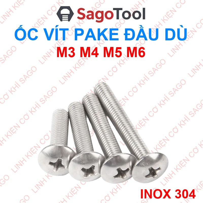 Vít Inox 304 Đầu Dù Pake - Ốc Vít Máy Chống Gỉ Sét - Ren M3 M4 M5 M6 Đủ ...