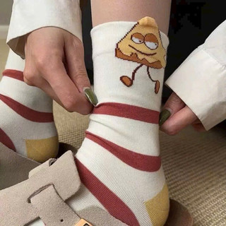 Sét 5 đôi tất cổ trung unisex hoạ tiết đồ ăn ngộ nghĩnh, chât cotton dày dặn co dãn tốt 🌸🌸🌸