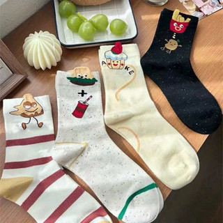 Sét 5 đôi tất cổ trung unisex hoạ tiết đồ ăn ngộ nghĩnh, chât cotton dày dặn co dãn tốt 🌸🌸🌸