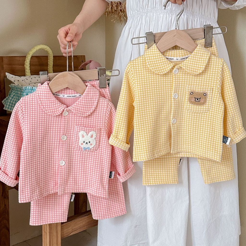 [XẢ KHO] Đồ ngủ thu đông bé trai bé gái dài tay Nỉ bông mềm mại, họa tiết caro - Chu Chu Babi