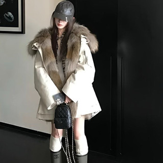 Áo khoác parka phối lông cao cấp có mũ dày dặn ấm áp sang trọng