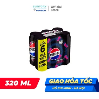 [SALE 15.7] Lốc 6 Lon Nước Ngọt Có Gaz Pepsi Phúc Bồn Tử Không Calo, Không Đường (320ml/lon)