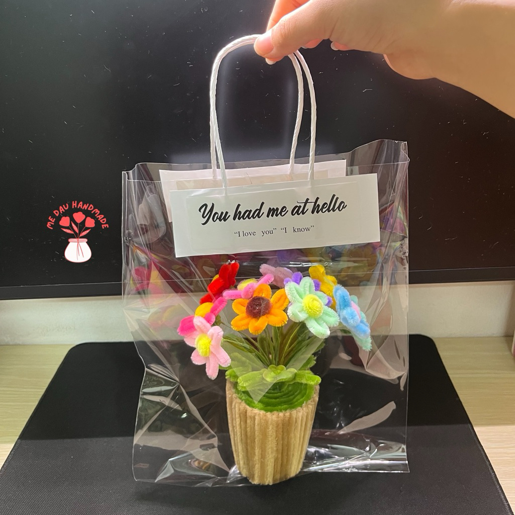 [Thành phẩm] Chậu Hoa Kẽm Nhung mini Thủ công Handmade - Làm Quà tặng - Decor Trang trí nhà cửa, bàn học, bàn làm việc