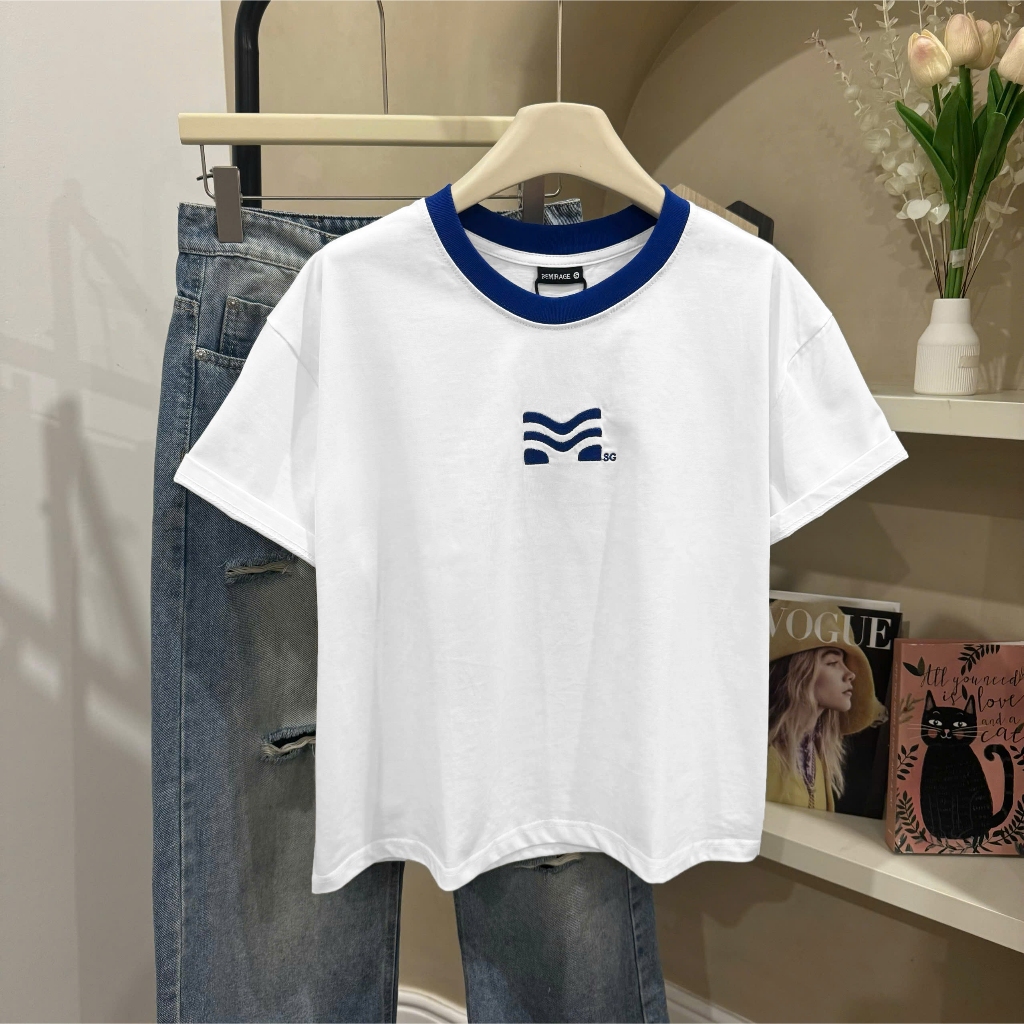 Áo Thun Mirage Trắng Logo Xanh Trendy Local Brand Chất 100% Cotton Mềm Mịn Thoáng Mát.