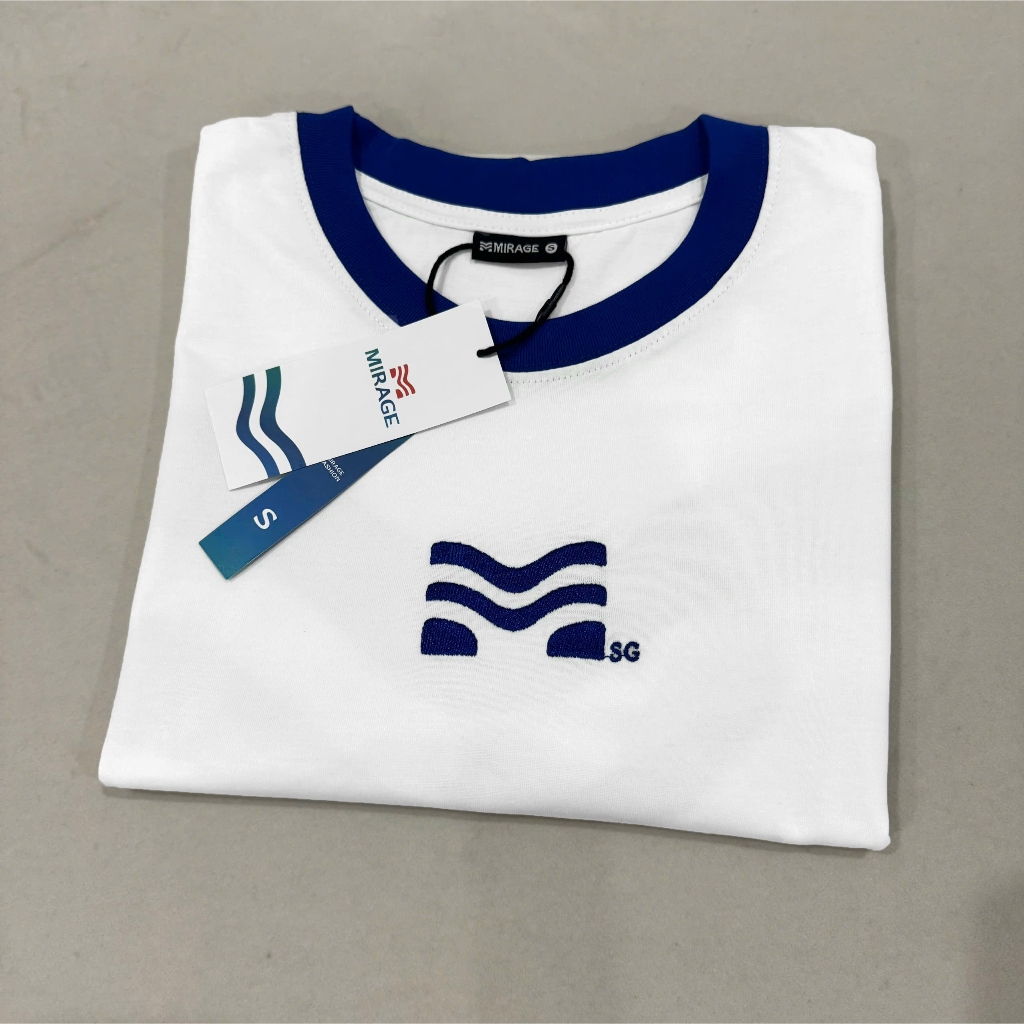 Áo Thun Mirage Trắng Logo Xanh Trendy Local Brand Chất 100% Cotton Mềm Mịn Thoáng Mát.