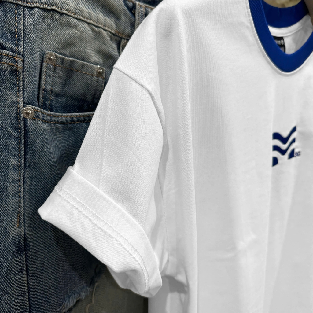 Áo Thun Mirage Trắng Logo Xanh Trendy Local Brand Chất 100% Cotton Mềm Mịn Thoáng Mát.