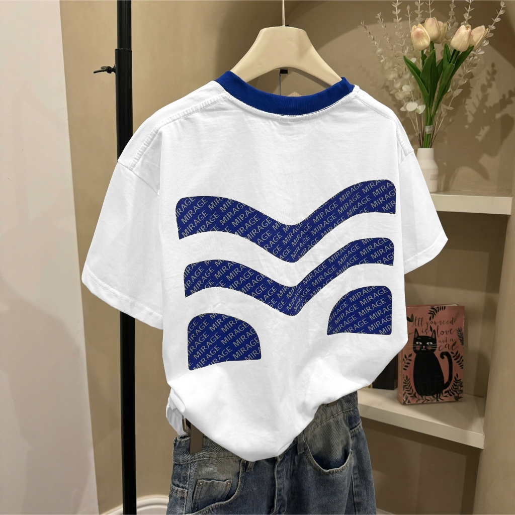 Áo Thun Mirage Trắng Logo Xanh Trendy Local Brand Chất 100% Cotton Mềm Mịn Thoáng Mát.