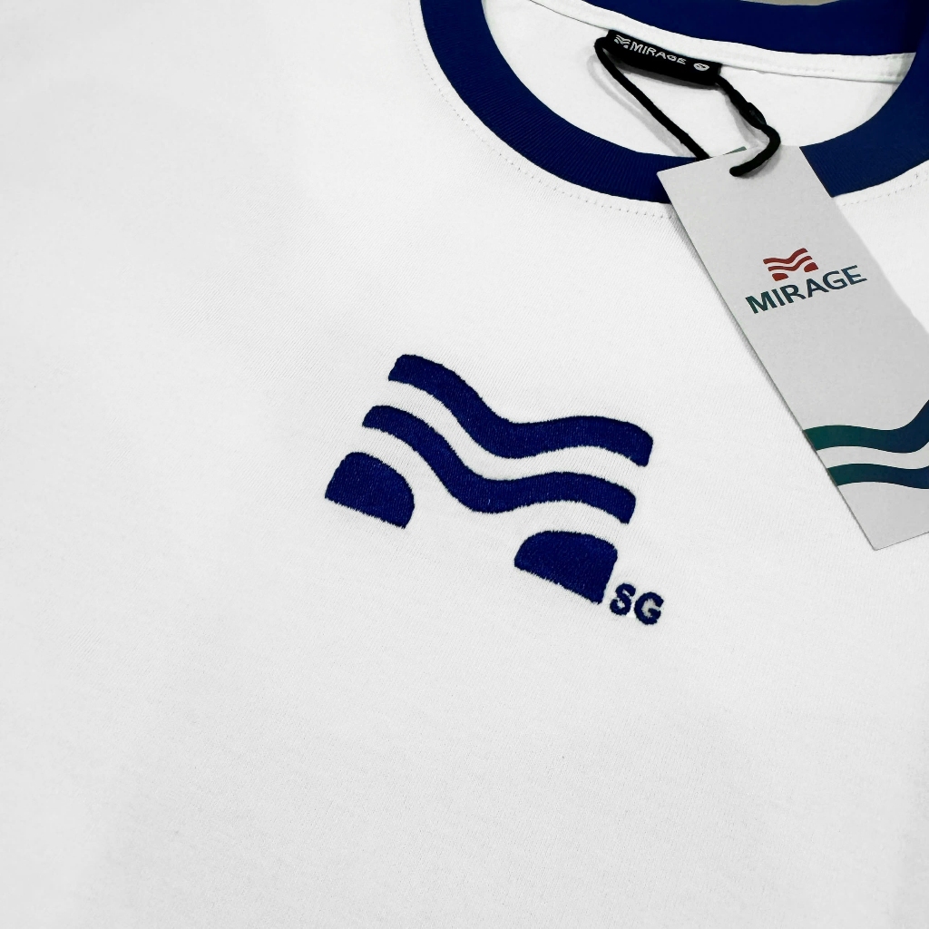 Áo Thun Mirage Trắng Logo Xanh Trendy Local Brand Chất 100% Cotton Mềm Mịn Thoáng Mát.