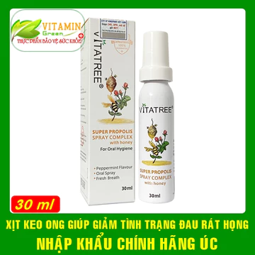 Xịt họng keo ong Vitatree Super Propolis Spray Complex giảm đau rát họng | Nhập khẩu chính hãng Úc