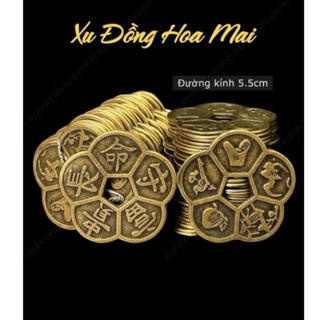 [MUA 1 TẶNG 1] Xu Hoa Mai Kim Tài Phong Thuỷ Đã Khai Quang 5 Cánh Trường - Mệnh - Thủ - Phú - Quý Decor