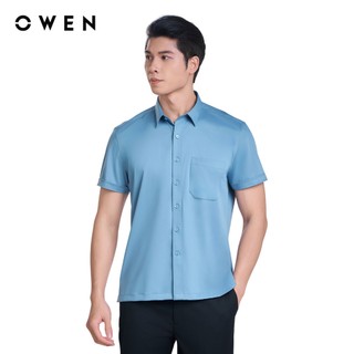 OWEN - Áo sơ mi ngắn tay Body Fit AB250086NT màu Xanh đậm chất liệu Viscose-Polyester-Spandex