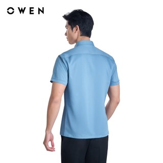 OWEN - Áo sơ mi ngắn tay Body Fit AB250086NT màu Xanh đậm chất liệu Viscose-Polyester-Spandex