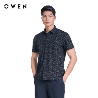 OWEN - Áo sơ mi ngắn tay Body Fit AB250122NT màu Đen chất liệu Viscose-Polyester