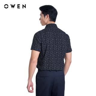 OWEN - Áo sơ mi ngắn tay Body Fit AB250122NT màu Đen chất liệu Viscose-Polyester