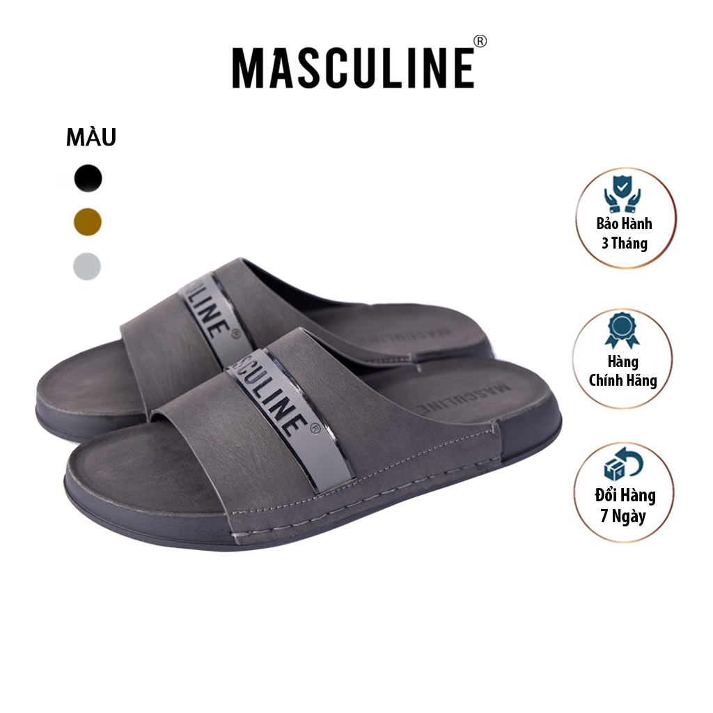 Dép nam trẻ MASCULINE MCT515 - Dép da nam bản quai ngang cao cấp, quai khâu liền đế chắc chắn
