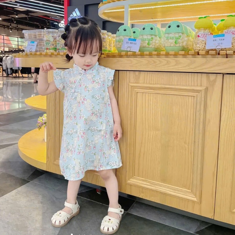 Váy Cho Bé Gái, Váy Cổ Yếm Cho Bé Gái Hania Kids Phong Cách Trung Hoa Tay Cánh Tiên