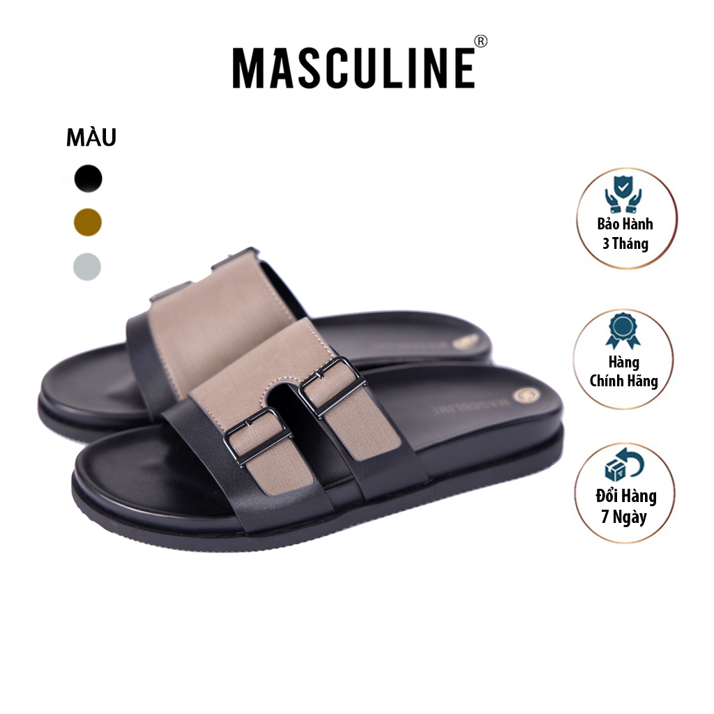 Dép nam trẻ MASCULINE MCT516 - Dép da nam cao cấp thiết kế quai ngang 2 móc khóa trẻ trung