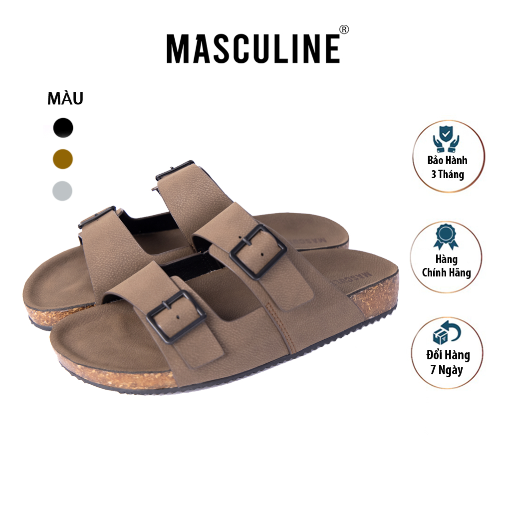 Dép nam trẻ MASCULINE MCT517 - Dép da cao cấp thiết kế quai ngang, khóa điều chỉnh ôm sát bàn chân
