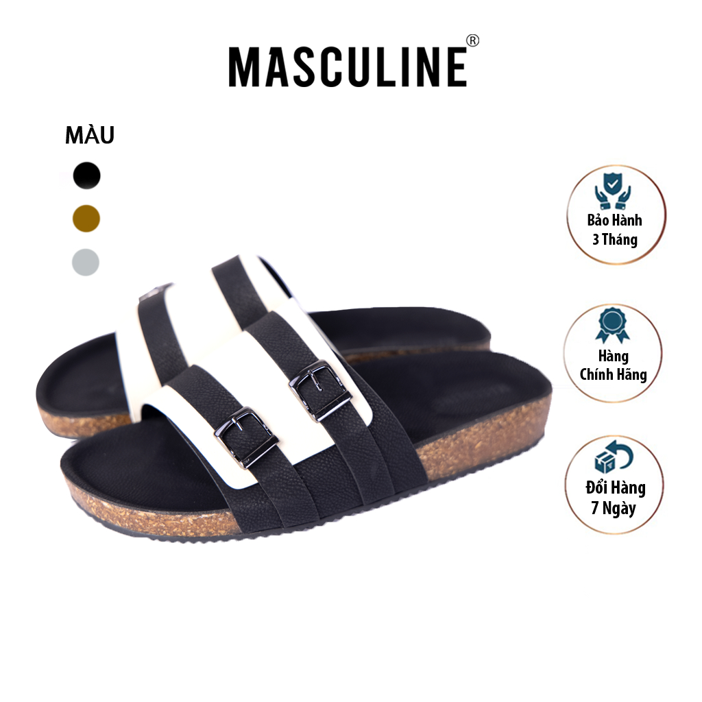 Dép nam trẻ MASCULINE MCT518 - Dép da cao cấp, thiết kế 2 quai ngang song song, trẻ trung hiện đại