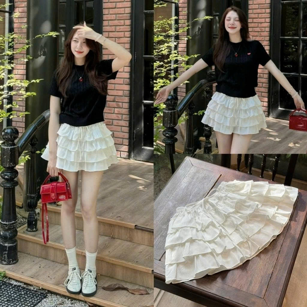 Chân Váy Kiểu Nữ Ren Bèo 4 Tầng Dáng Ngắn Mùa Thu Đông Kimee - KQ160
