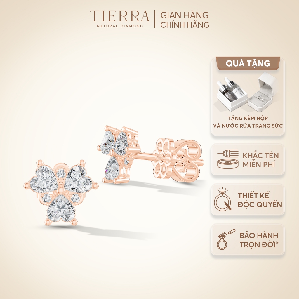[CHAT TRƯỚC KHI ĐẶT] Bông Tai Tierra FBT0003 Vàng 10K, Đính Đá CZ, Thiết Kế Cỏ 3 Lá May Mắn, Phụ Kiện Trang Sức