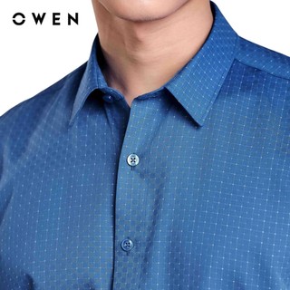 OWEN - Áo sơ mi ngắn tay Slim Fit AS250039N màu Xanh tím than chất liệu Viscose-Polyester
