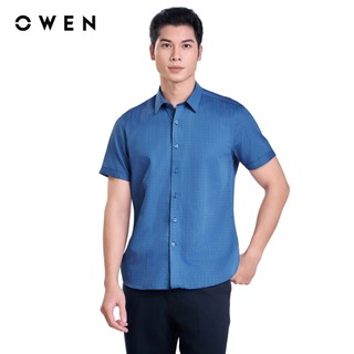 OWEN - Áo sơ mi ngắn tay Slim Fit AS250039N màu Xanh tím than chất liệu Viscose-Polyester