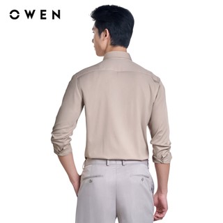 OWEN - Áo sơ mi dài tay Slim Fit AS250084D màu Be đậm chất liệu Viscose-Polyester-Spandex