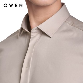 OWEN - Áo sơ mi dài tay Slim Fit AS250084D màu Be đậm chất liệu Viscose-Polyester-Spandex