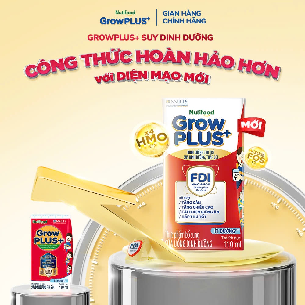 [Livestream BeyondK] Thùng SBPS Nutifood GrowPLUS+ ít đường Suy Dinh Dưỡng - (48 hộp x 110ml) (Bao bì tùy lô hàng)