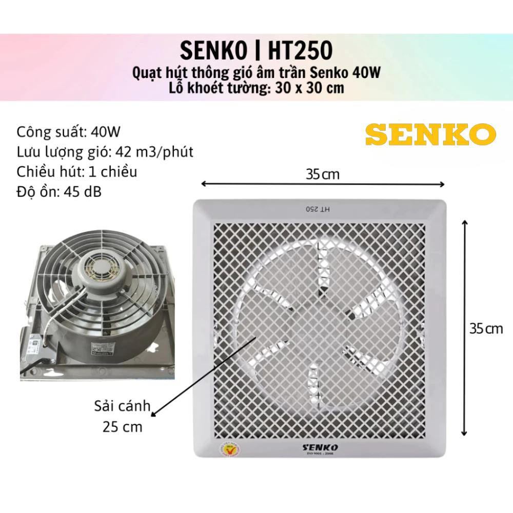 Quạt Hút Trần 1 Chiều Senko HT250/HT200/HT150, Quạt Thông Gió Gắn Trần Chính Hãng Bảo Hành 2 Năm