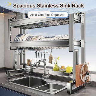 GSlife Kệ Bát Đĩa Inox 304 1/2 Tầng Để Trên Bồn Rửa - Kệ Đựng Bát Đa Năng Có Giá Đũa, Cài Dao Thớt