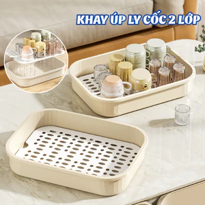 Khay úp cốc nâng cấp 2 lớp thoát nước mới 2025, khay trà nhựa PP cao cấp chịu nhiệt vệ sinh dễ dàng TORO