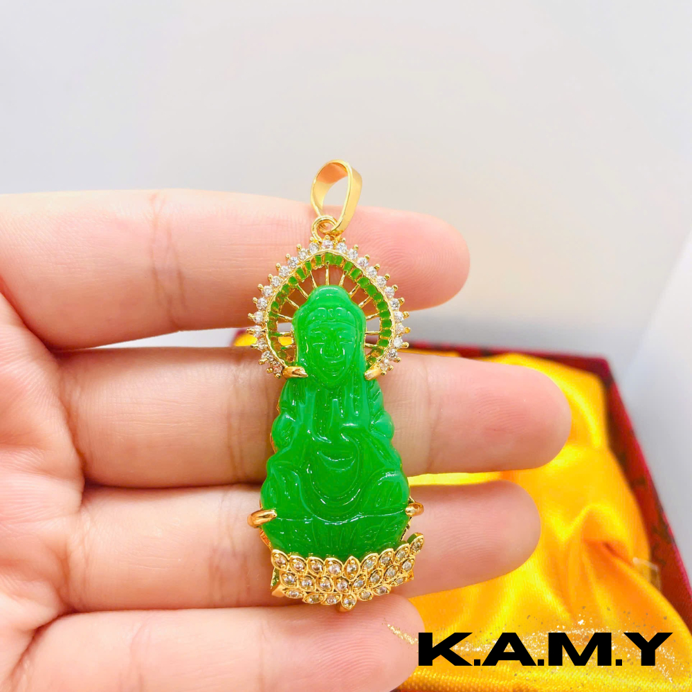 Mặt Dây Chuyền Phật Quan Âm Đá Xanh Ngọc Phong Thủy Bình An – Trang Sức May Mắn Cho Nam Nữ