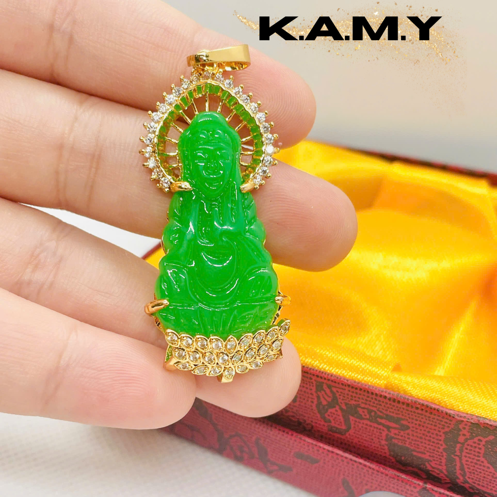 Mặt Dây Chuyền Phật Quan Âm Đá Xanh Ngọc Phong Thủy Bình An – Trang Sức May Mắn Cho Nam Nữ