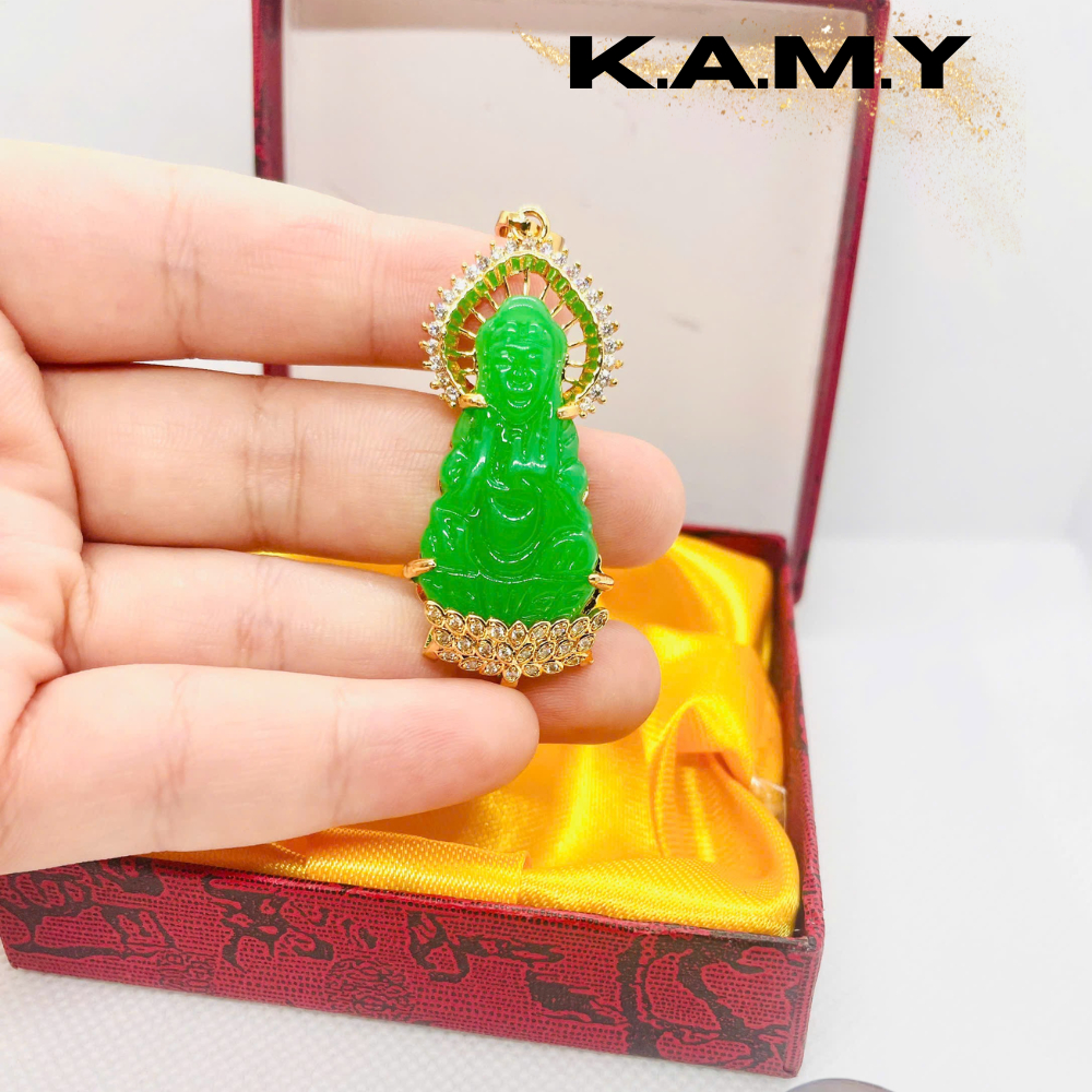 Mặt Dây Chuyền Phật Quan Âm Đá Xanh Ngọc Phong Thủy Bình An – Trang Sức May Mắn Cho Nam Nữ