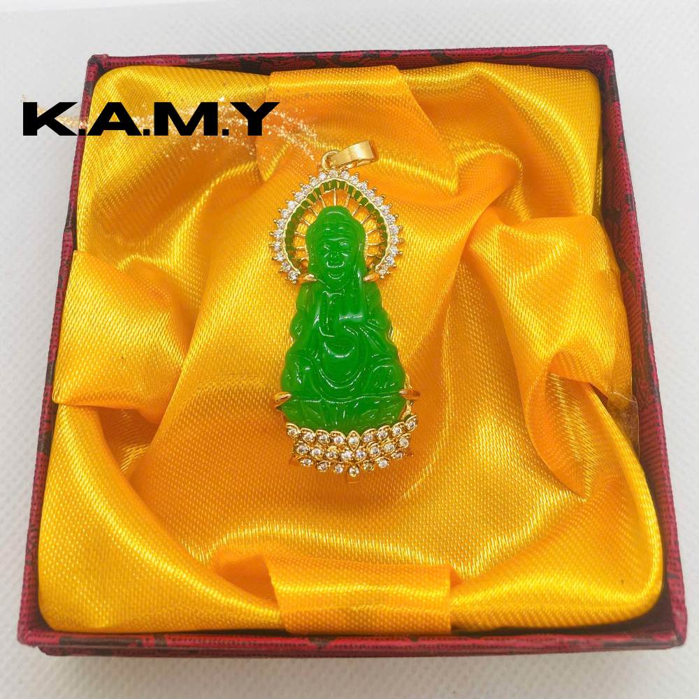 Mặt Dây Chuyền Phật Quan Âm Đá Xanh Ngọc Phong Thủy Bình An – Trang Sức May Mắn Cho Nam Nữ