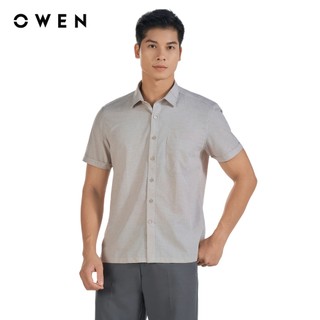 Owen - Áo sơ mi ngắn tay Body Fit AB250078NT màu Nâu nhạt chất liệu Bamboo linen