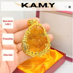 Mặt Dây Chuyền Phật Di Lặc Đá Vàng Viền Mạ Vàng – Trang Sức Phong Thủy May Mắn Bình An