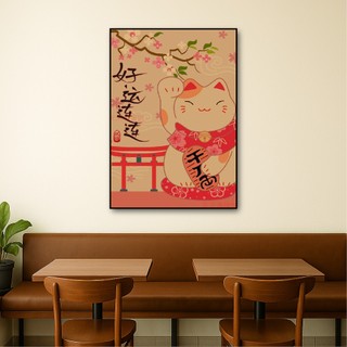 Tranh treo tường mèo thần tài thu hút tài lộc BH145 - Tranh treo trang trí, decor nhà hàng, quán ăn, cửa hàng cao cấp