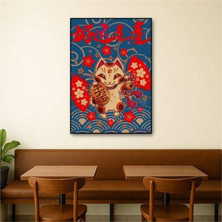 Tranh treo tường mèo thần tài thu hút tài lộc BH145 - Tranh treo trang trí, decor nhà hàng, quán ăn, cửa hàng cao cấp