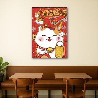 Tranh treo tường mèo thần tài thu hút tài lộc BH145 - Tranh treo trang trí, decor nhà hàng, quán ăn, cửa hàng cao cấp