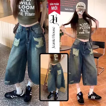 (NEW) Quần jean lửng nữ, quần jean lửng ống rộng, quần lửng ống rộng nữ, quần ngố lửng nữ D001