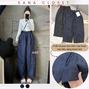 Quần Jean Lụa Eo Cao Có Dây Rút Điều Chỉnh Eo Chất Vải Mềm Mịn Basic Hàn Quốc 432# SANA CLOSET